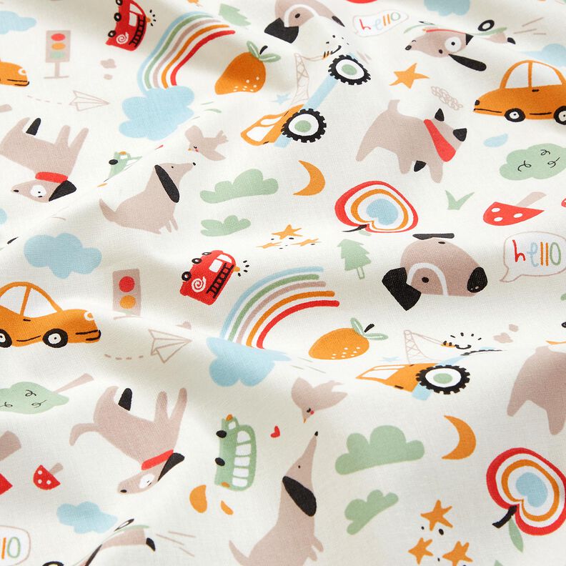 Popelina de algod&oacute;n Perros paseando&ndash; blanco lana,  image number 2