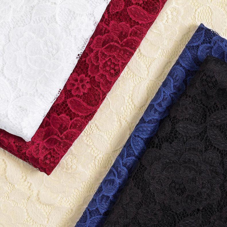 Encaje elástico Flores y hojas – blanco lana,  image number 6