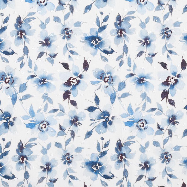 Tela viscosa Dobby con estampado digital de flores acuarela – marfil/azul vaquero claro,  image number 1