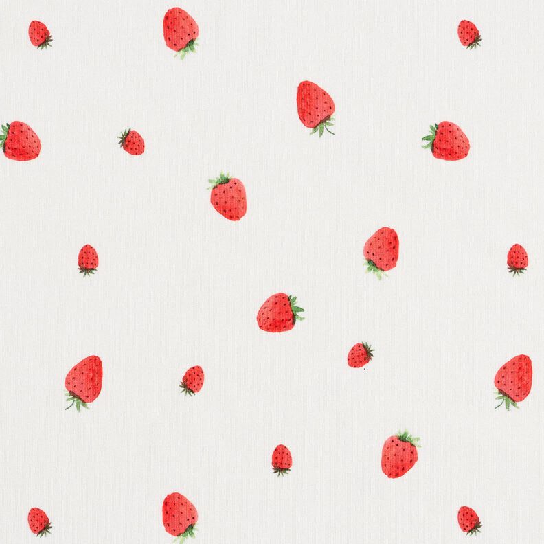 GOTS Tela de jersey de algodón Fresas acuarelas Impresión digital – marfil,  image number 1