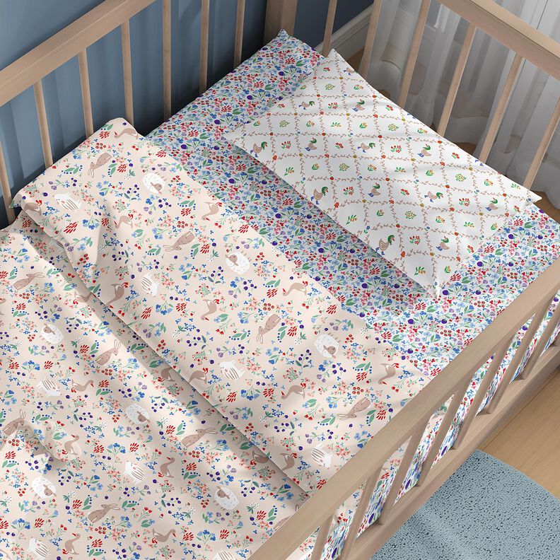 Popelina de algodón Animales en un prado de flores – naturaleza/rojo fuego,  image number 5