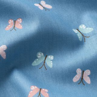 GOTS Popelina de algodón Mariposas – azul brillante, 