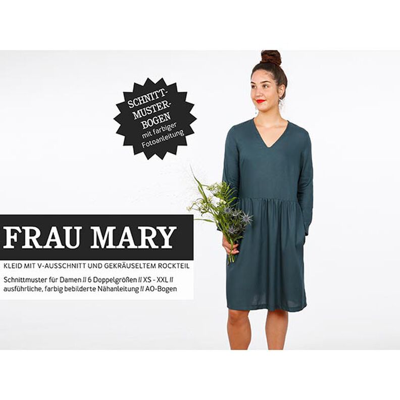 FRAU MARY - Vestido con escote de pico y falda con volantes, Studio Schnittreif  | XS -  XXL,  image number 1