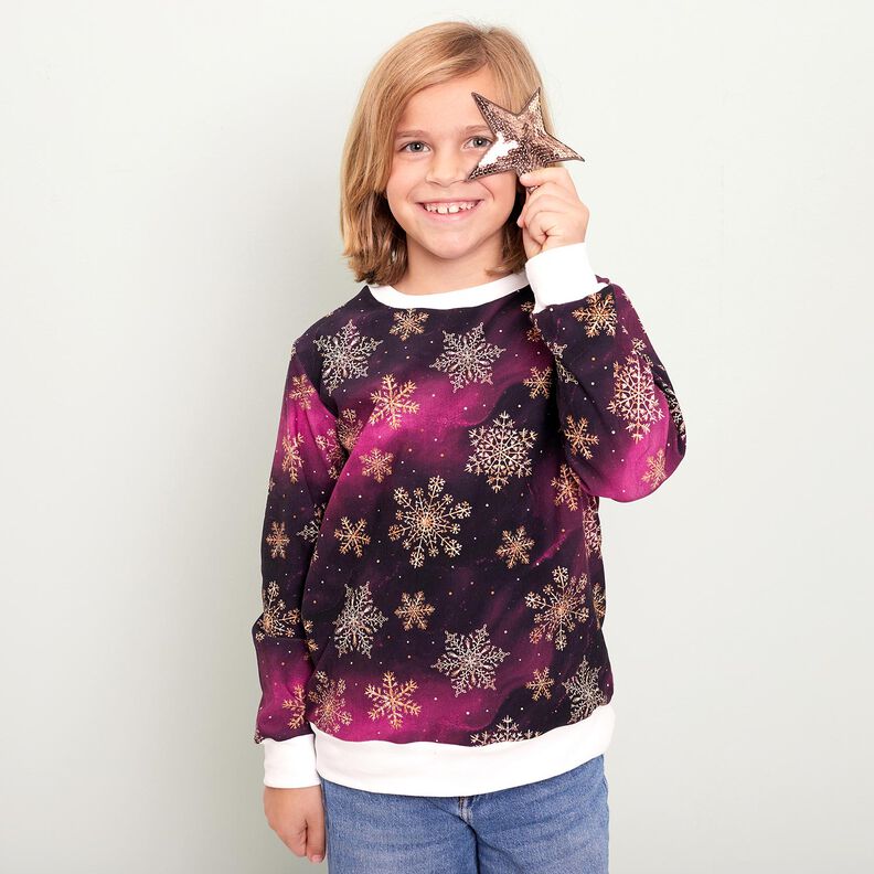 Felpa francesa veraniega Copos de nieve de la Vía Láctea | Glitzerpüppi – berenjena/oro antiguo,  image number 5
