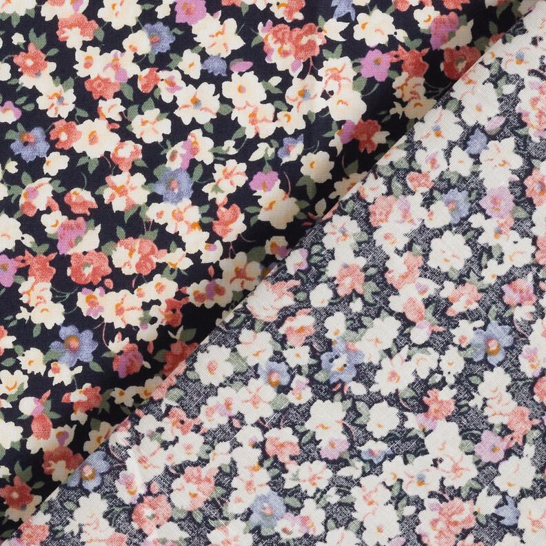 Popelina de algodón mil flores – azul negro/blanco lana,  image number 4