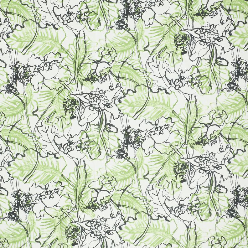 Mezcla de algodón y seda flores abstractas – marfil/verde mayo,  image number 1