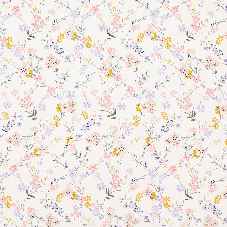Popelina de algodón flores delicadas – blanco/lila,  image number 1