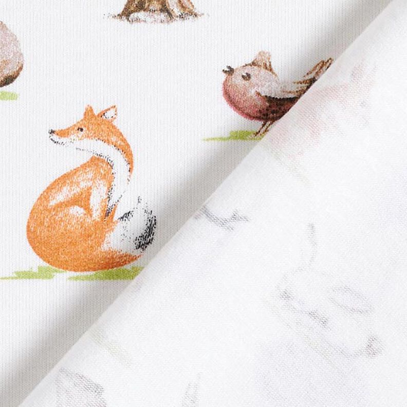 Tela de jersey de algodón orgánico Animales del bosque en acuarela – blanco lana,  image number 4