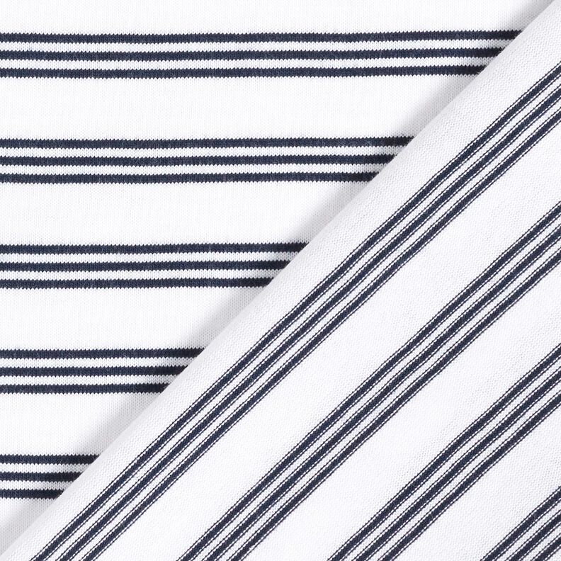 Tela de jersey de algodón Rayas irregulares – blanco/azul marino,  image number 4