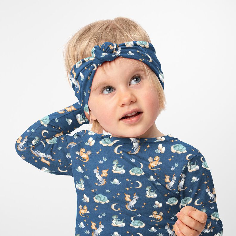 Felpa francesa veraniega Dragones adorables Impresi&oacute;n digital &ndash; azul gris,  image number 5