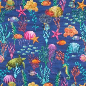 Tela decorativa Panama media colorido mundo submarino – azul marino/turquesa, 