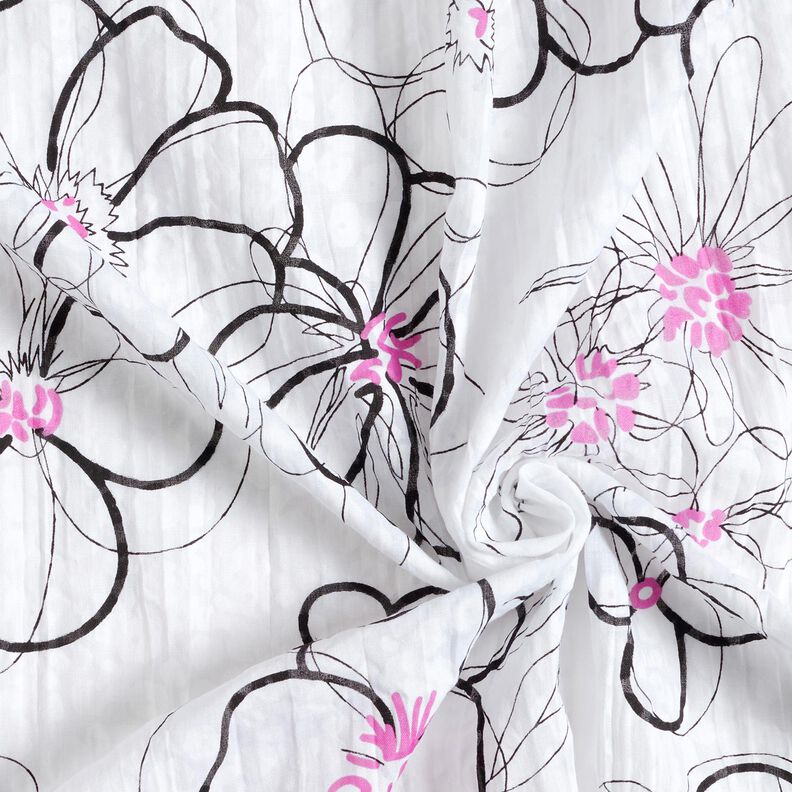 Voile arrugado de flores y estampado de leopardo – blanco/negro,  image number 3