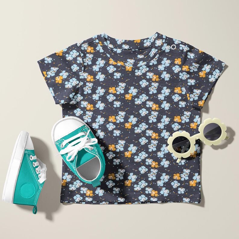 Tela de jersey de algod&oacute;n Florecitas delicadas &ndash; azul negro,  image number 5