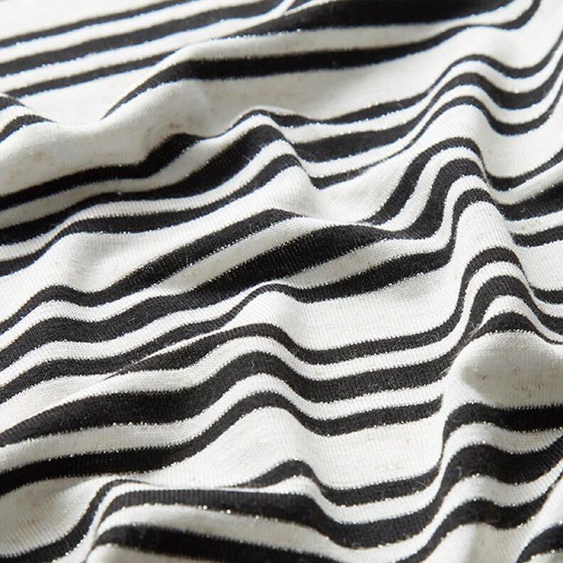 Tela de jersey de viscosa Rayas brillantes irregulares – blanco lana/negro,  image number 2