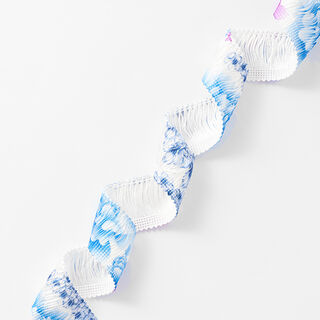 Cinta de flecos Flores [30 mm] – blanco/azul, 