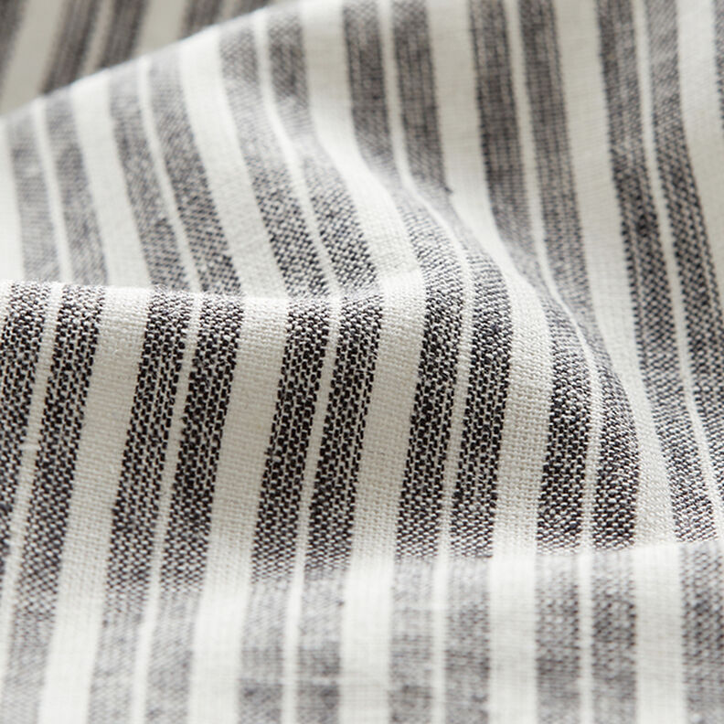 Mezcla de lino y algodón Rayas anchas – negro/blanco lana,  image number 2