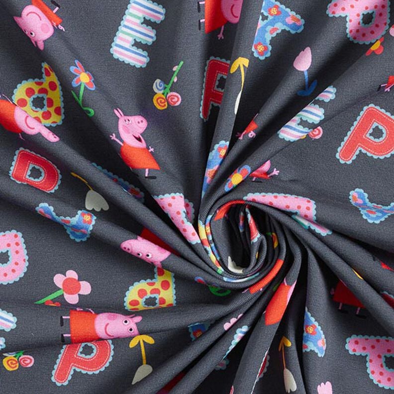 Tela de jersey de algodón Telas con licencia Letras y flores de Peppa Pig | ABC Ltd. – gris,  image number 3