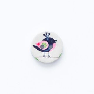 Botón con diseño de pájaro de 2 agujeros [ Ø 15 mm ] – blanco lana/negro, 