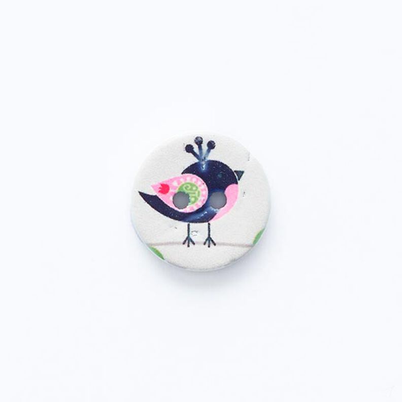 Botón con diseño de pájaro de 2 agujeros [ Ø 15 mm ] – blanco lana/negro,  image number 1
