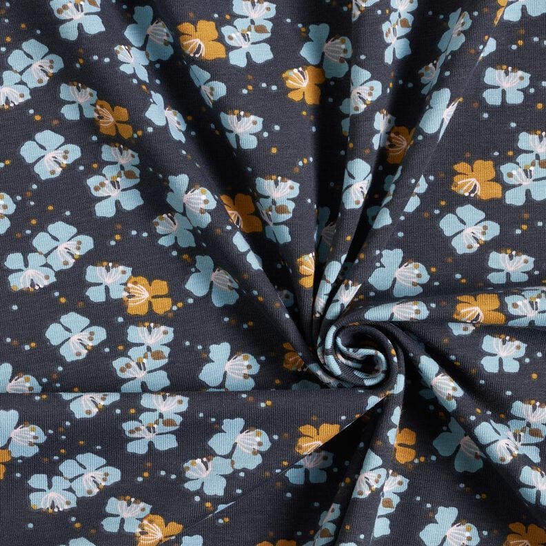 Tela de jersey de algod&oacute;n Florecitas delicadas &ndash; azul negro,  image number 3