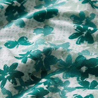 GOTS Tela de jersey de algodón Mariposas y flores | Tula – verde pastel, 