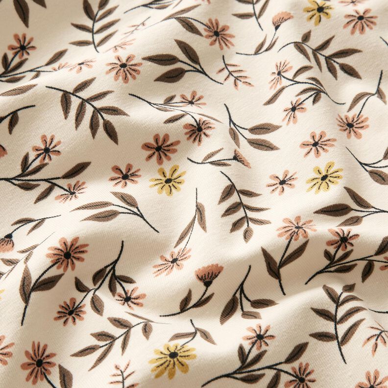 Tela de jersey de algodón Prado con flores Impresión digital – crema,  image number 2