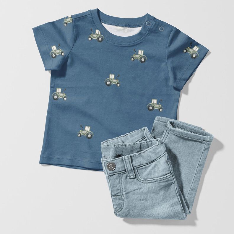 GOTS Tela de jersey de algodón Tractor Impresión digital – azul vaquero,  image number 6