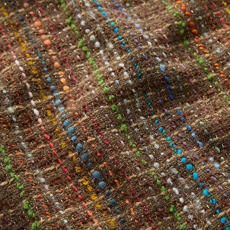 Mezcla de lana virgen bouclé a rayas de colores y lurex – marrón medio,  image number 2