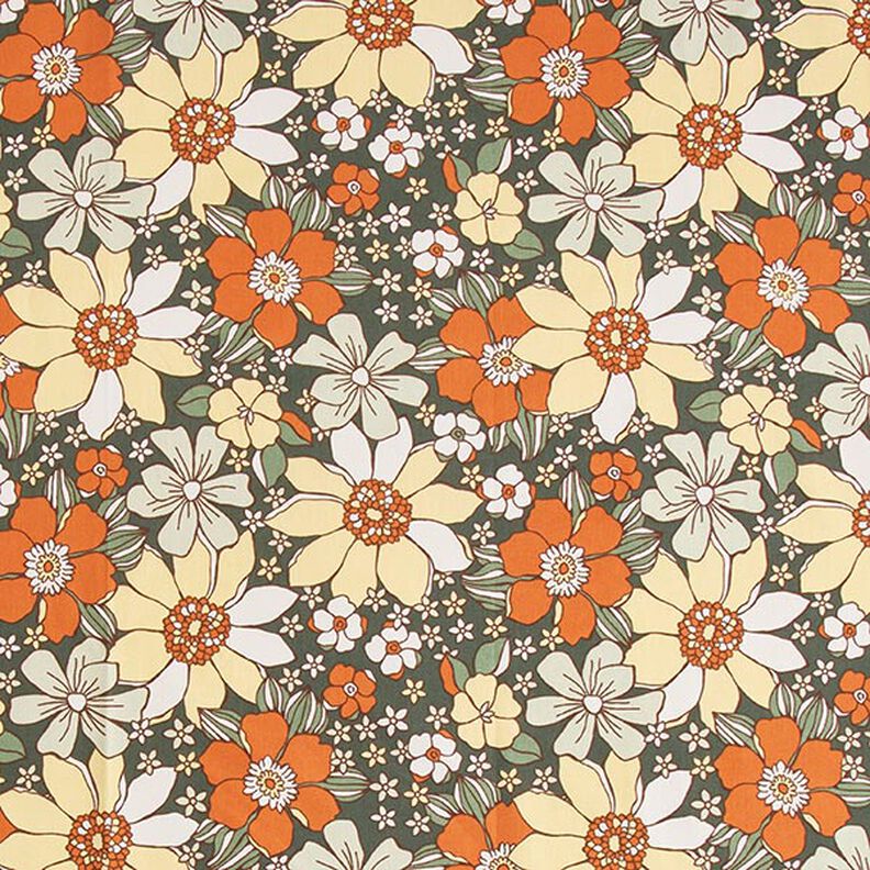Tela de algodón Cretona Flores retro – naranja claro/amarillo claro,  image number 1