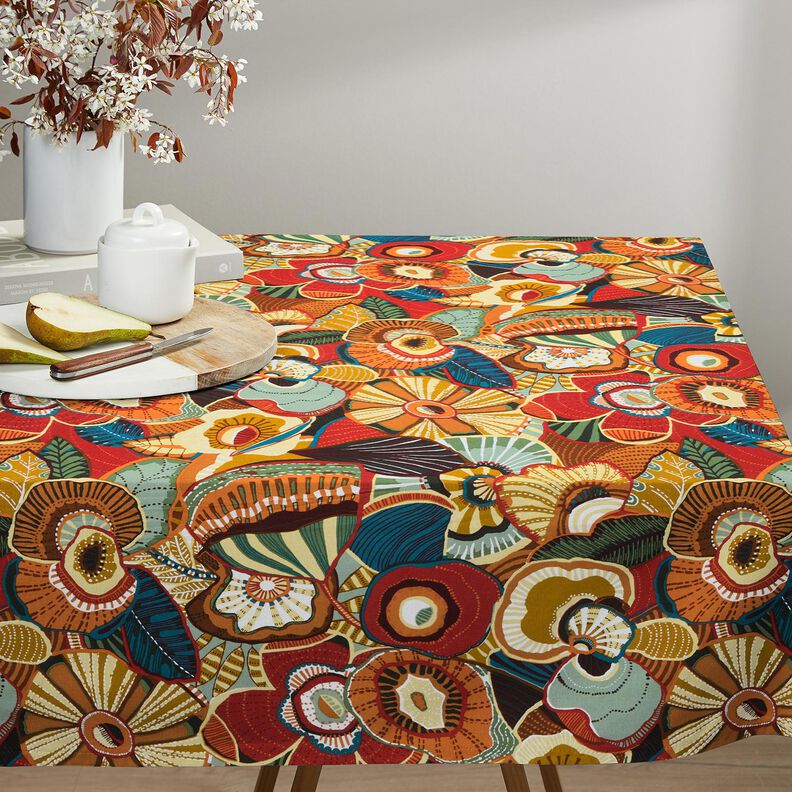 Tela de algodón Cretona Flores folclóricas – carmín/petroleo,  image number 8