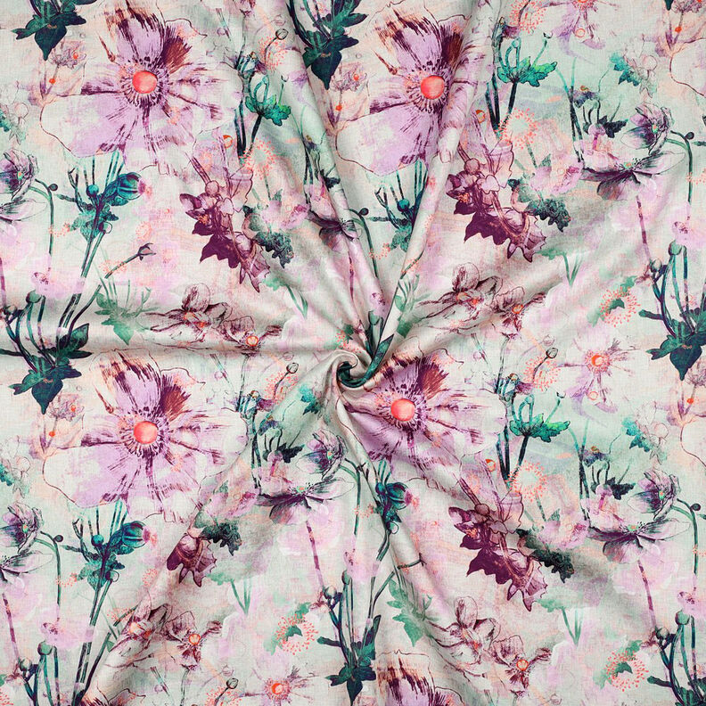 Satén de algodón Japenese Anemone | Nerida Hansen – naturaleza/lila pastel,  image number 3
