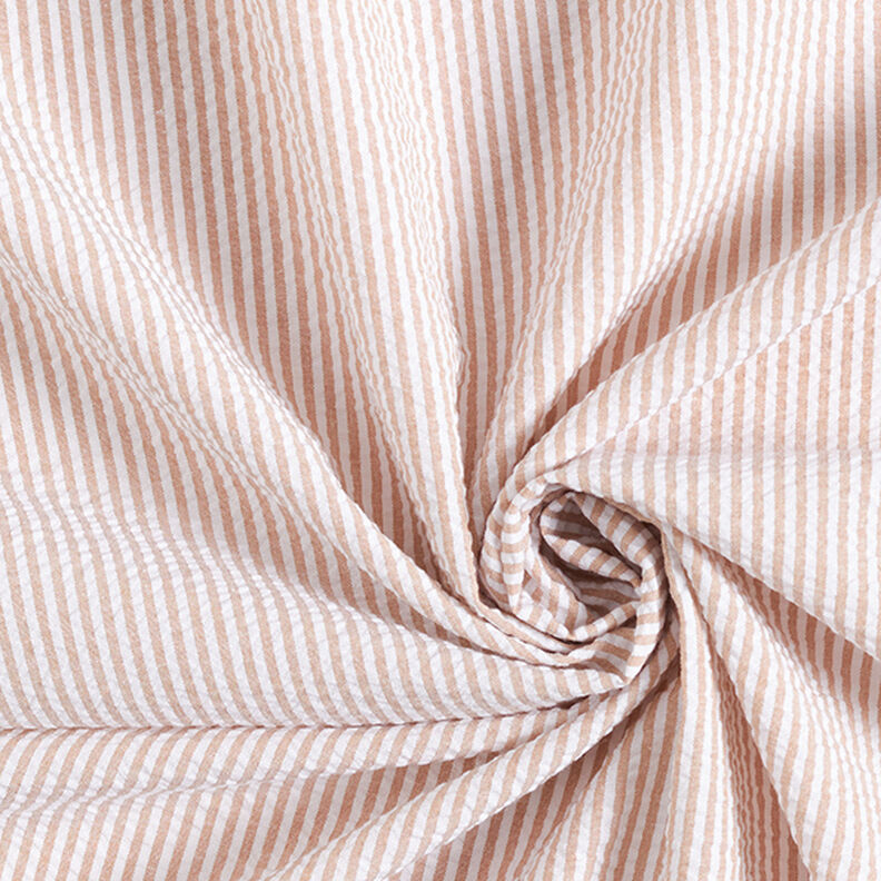 Tela Seersucker Mezcla de algodón Rayas – beige/blanco lana,  image number 3