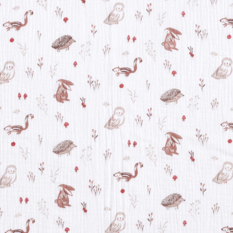 Muselina/doble arruga Animales en el claro del bosque – blanco,  image number 1