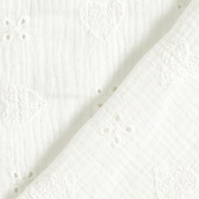 Muselina/doble arruga Bordado inglés Corazones – blanco lana,  image number 4