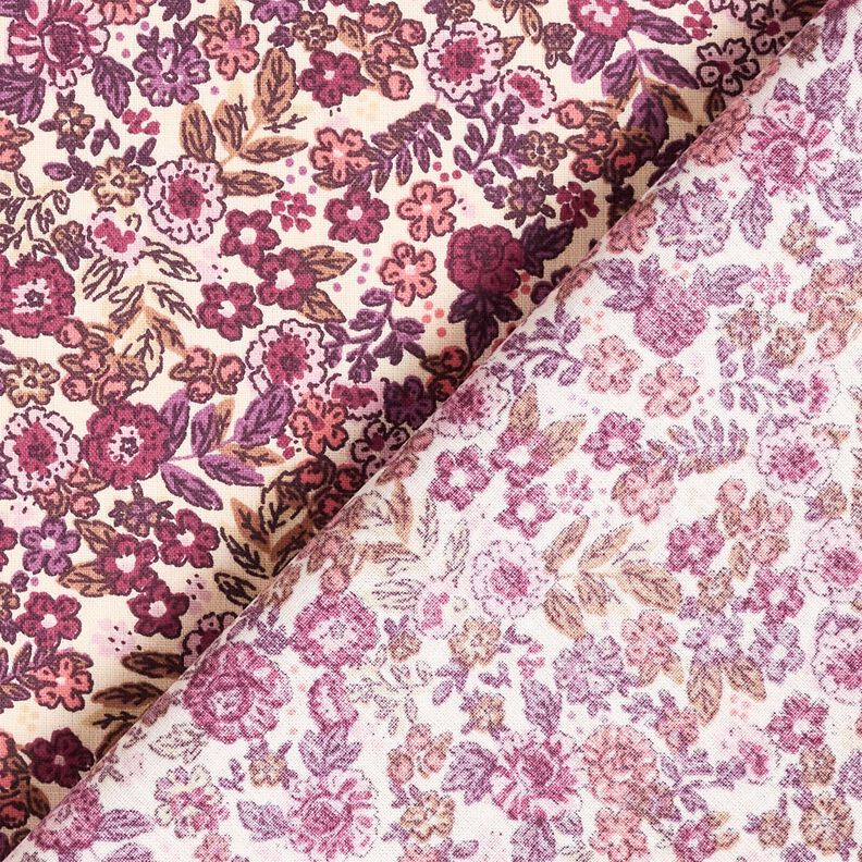 Tela de algod&oacute;n Cretona Cama floral &ndash; crema/uva,  image number 4