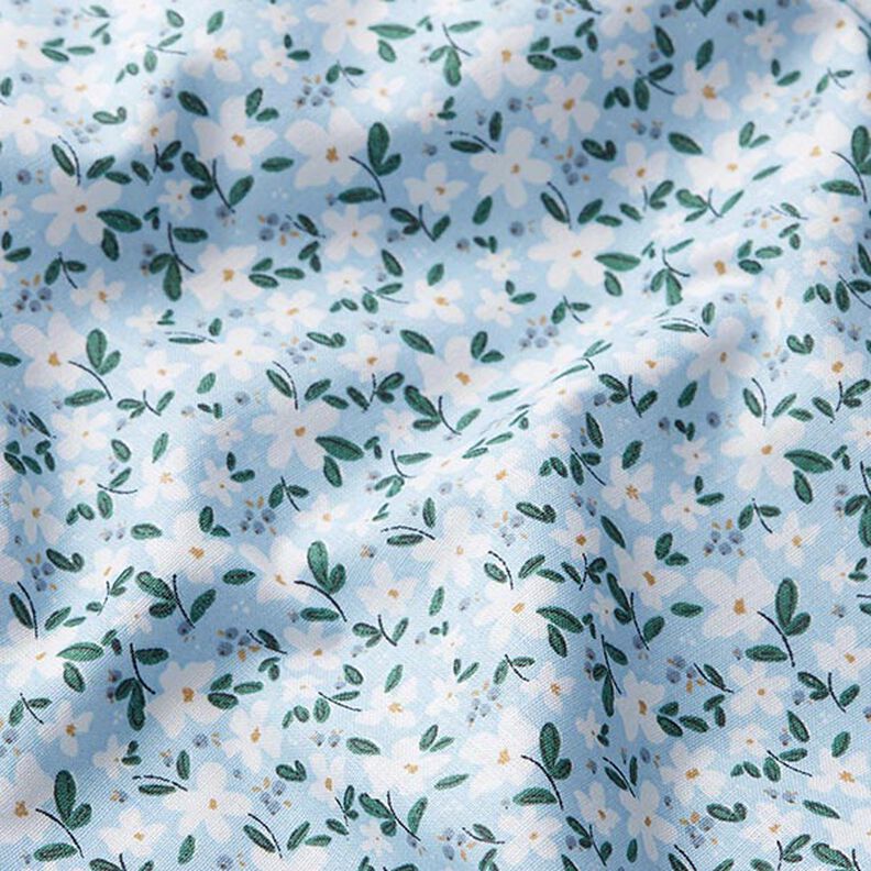 Popelina de algodón orgánico con flores delicadas – cielo azul,  image number 2