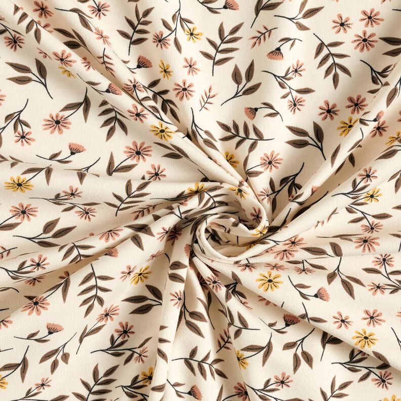 Tela de jersey de algodón Prado con flores Impresión digital – crema,  image number 3