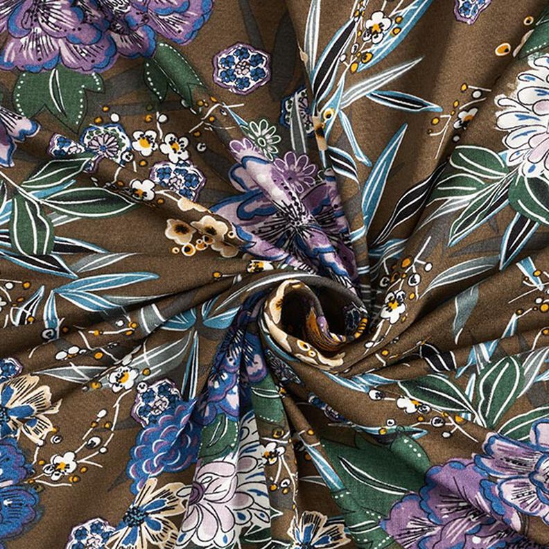 Tela de jersey de viscosa Ramo de flores – marrón,  image number 3