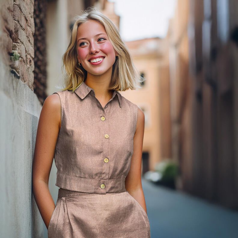 Popelina de algod&oacute;n acabado laminado Uni &ndash; oro rosa metalizado,  image number 4