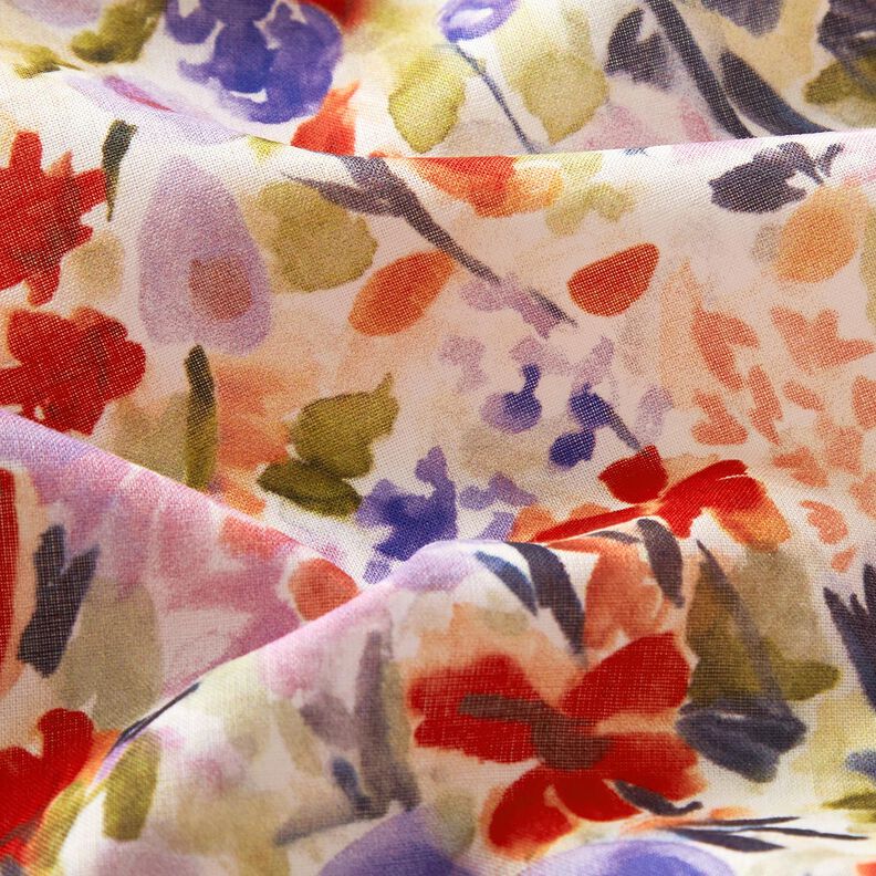 Gasa de algodón con impresión digital de pradera floral de acuarela – marfil/rojo,  image number 2