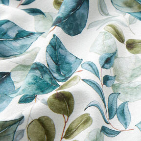 Tela de jersey de algodón Hojas de eucalipto Impresión digital – blanco lana | Retazo 70cm, 
