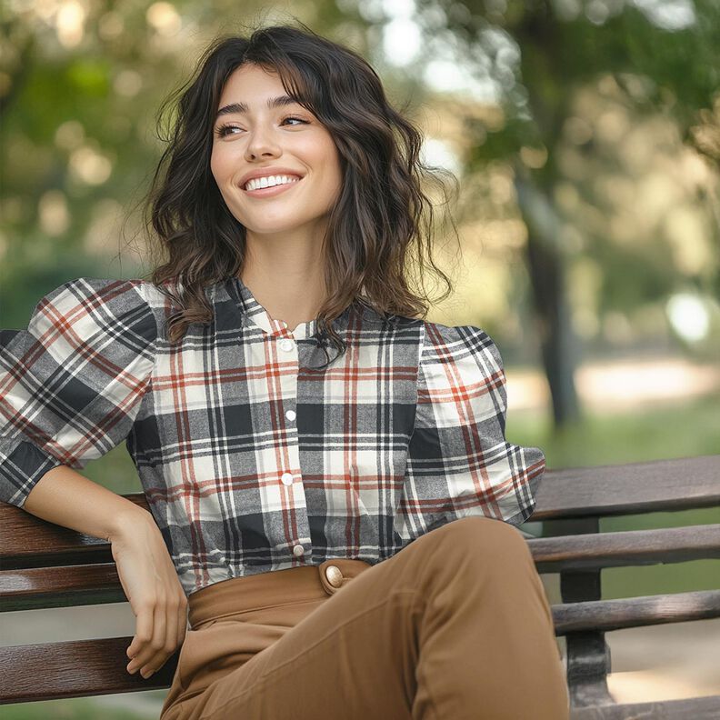 Franela de algod&oacute;n Cuadros con patr&oacute;n de espiga &ndash; azul negro/crema,  image number 5