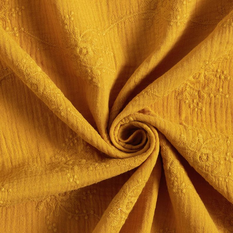 Muselina/doble arruga Zarcillo floral tono sobre tono – amarillo curry,  image number 3