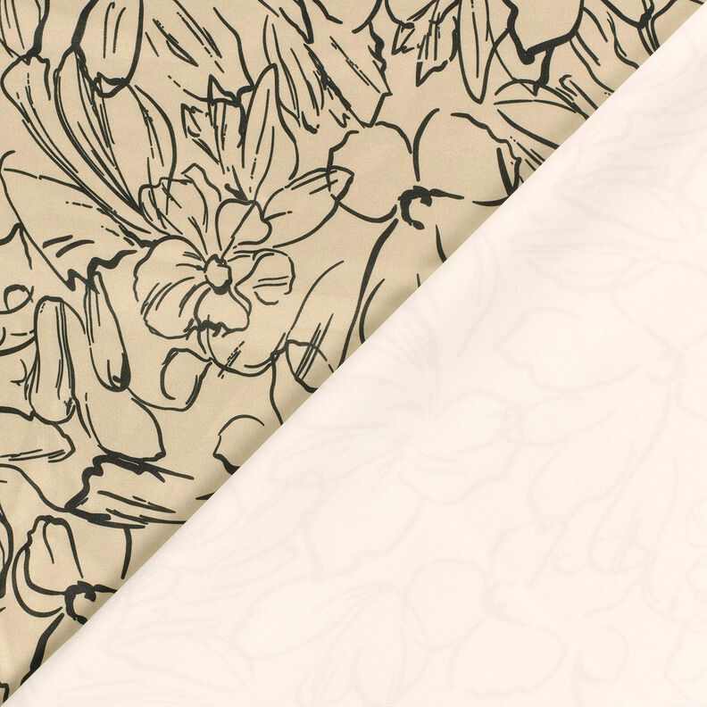 Terciopelo elástico con bocetos de flores – arena/negro,  image number 4