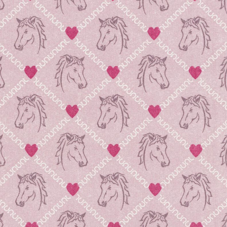 Tela de algodón Cretona Caballos y corazones rosa – rosa,  image number 1