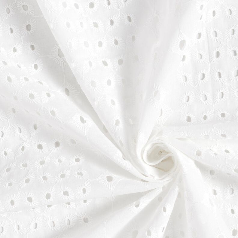 Tela de algodón con adornos bordados con ojales – blanco,  image number 3