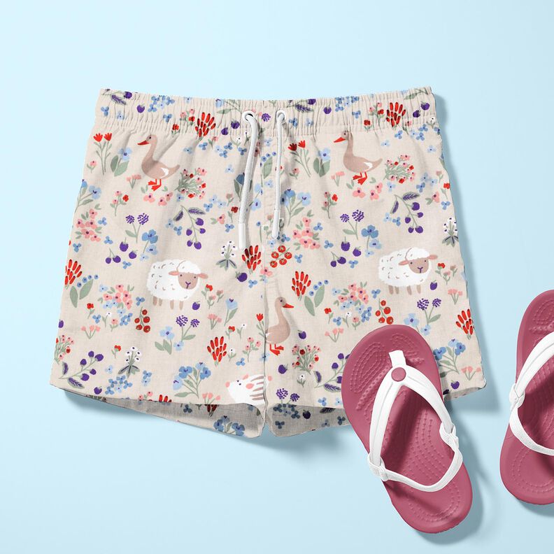 Popelina de algodón Animales en un prado de flores – naturaleza/rojo fuego,  image number 6