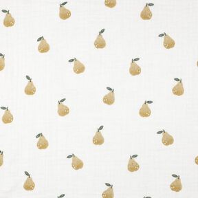 Muselina/doble arruga Pera Impresión digital | Poppy Fabrics – blanco/amarillo aceituna, 