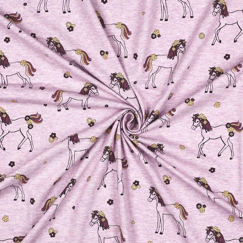 Tela de jersey de algodón Caballo de flores con purpurina | Poppy Fabrics – violeta pastel/dorado,  image number 3