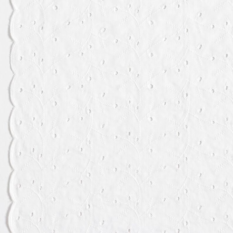 Tela de algodón con zarcillos de flores bordados con ojales – blanco,  image number 1